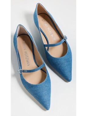 New Stuart Weitzman Emilia Mary Jane Ballerina Flats Denim Sz 8